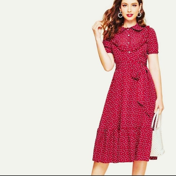 SHEIN Dresses & Skirts - Shein burgundy white heart print dress L